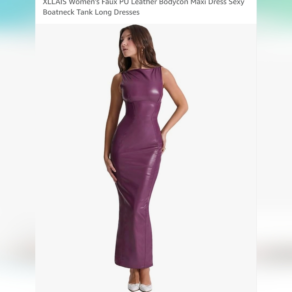 Amazon Women's Purple Faux Leather Maxi Dress